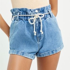 Paper bag jean shorts